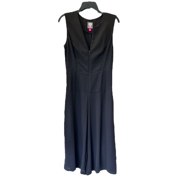 NWT Vince Camuto Black Crepe Zip front Wide Cropped Leg Jumpsuit - 6 - Picture 3 of 13